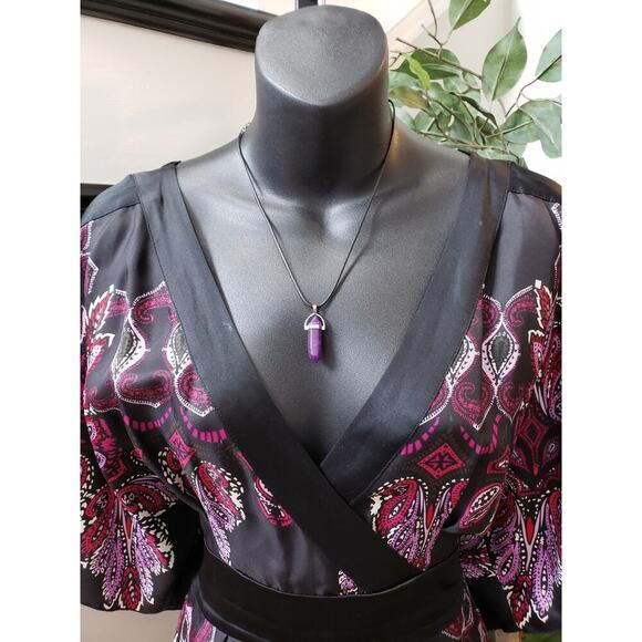 Bebe Wrap Dress Womens XS Multi Silk Paisley Empire Waist Cold Shoulder Sleeve - Picture 5 of 10